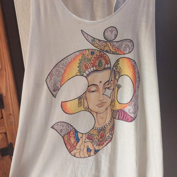 White 'om' racerback tank top - Picture 1 of 3